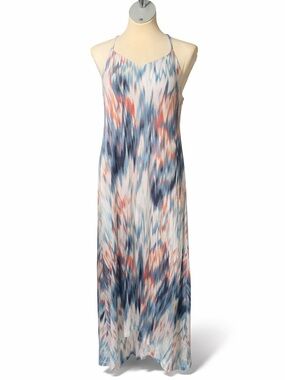 Cynthia Rowley Sleeveless Multicolor High Low Maxi Dress - Blue & Coral Medium